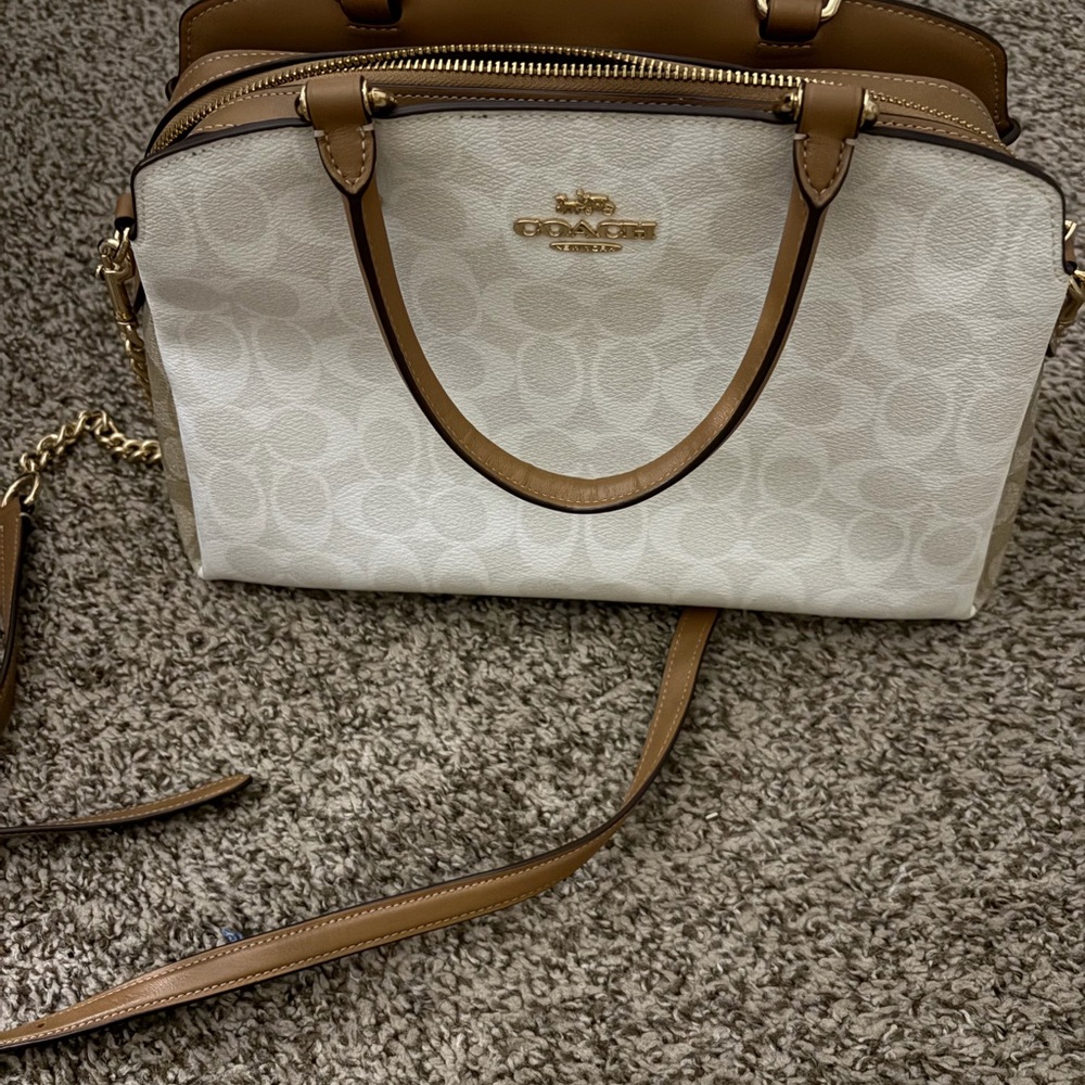 Coach Cream and Tan Satchel Bag